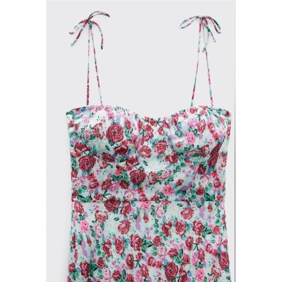 ZARA Floral Print Slip Dress Pink Blue Satin  | Size M - Picture 10 of 10
